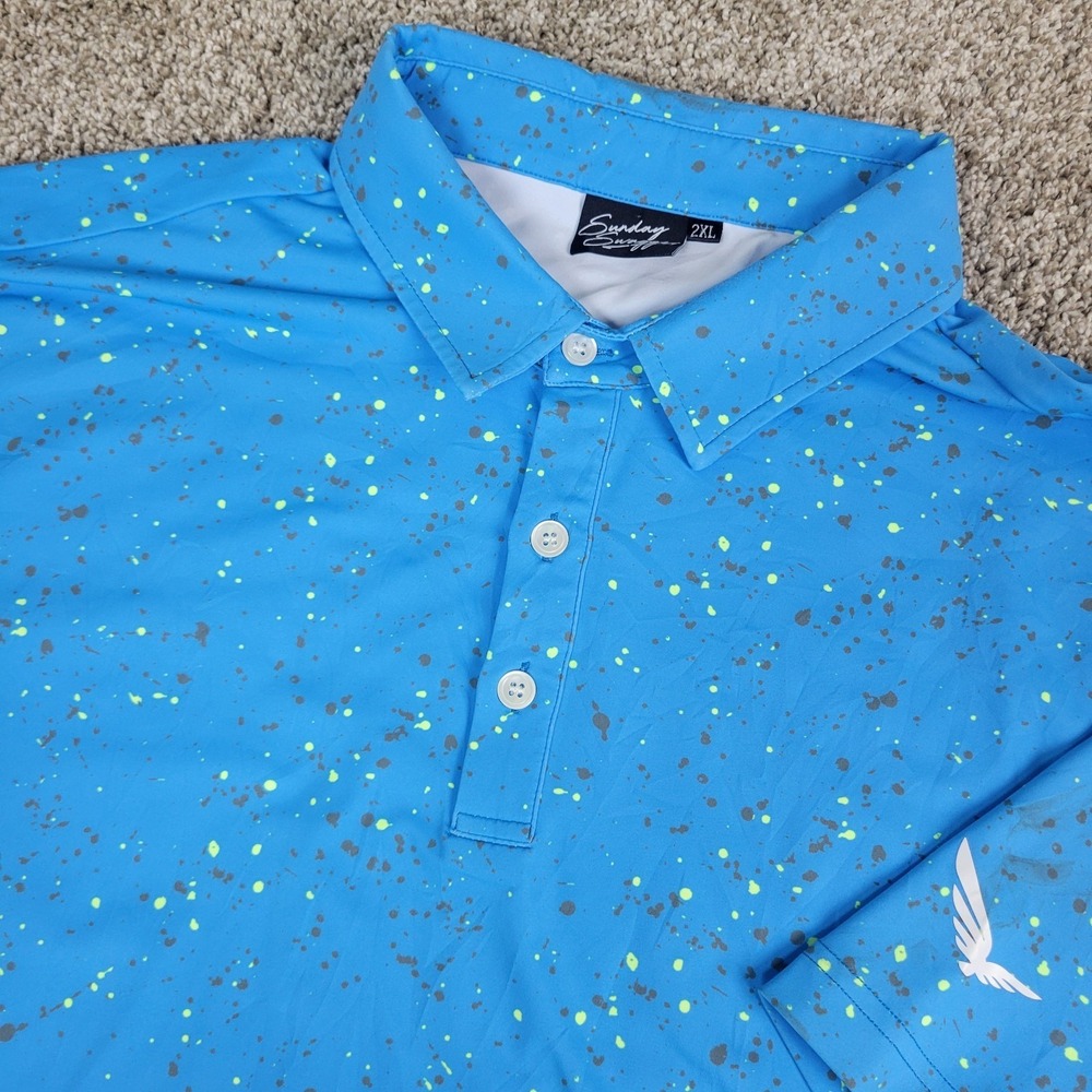 Sunday Swagger Mens 2XL Blue AOP Paint Splatter Performance Stretch Golf Polo SS